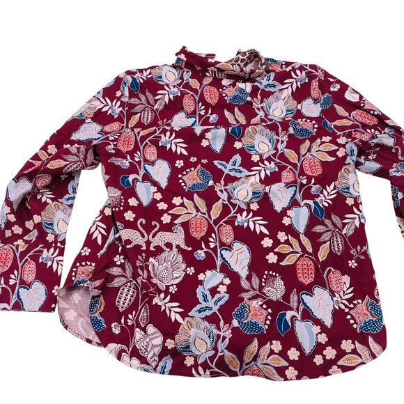 Chicos Womens No Iron Shirt Size 3 XLFloral & Animal Print Mixed‎ Media Burgundy - Picture 5 of 5